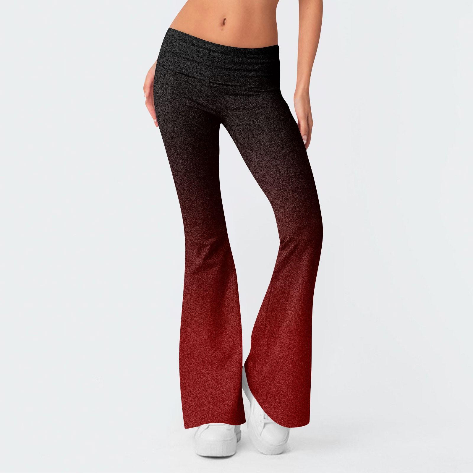 

Женские модные брюки-клеш с эластичной резинкой на талии и низкой талией с градиентом, тонкие брюки-клеш с обратной талией XS красный