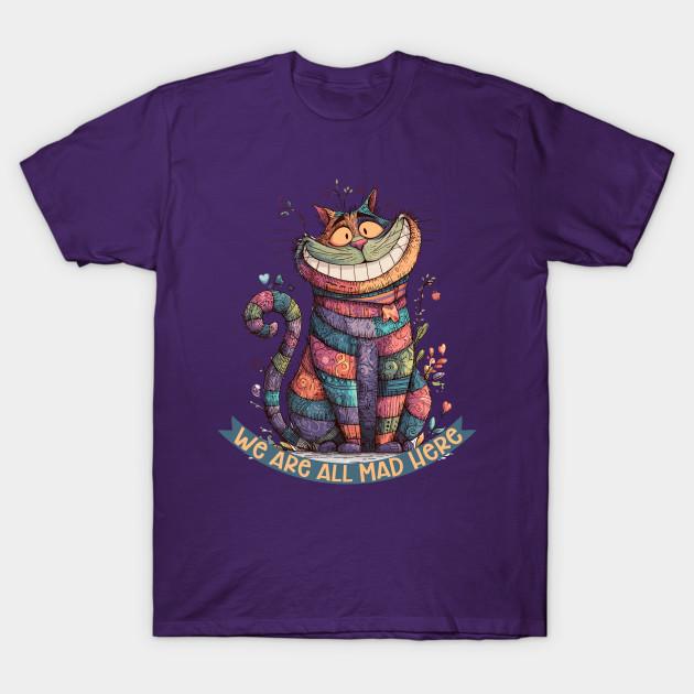 Men Black Print T-shirt Alice In Wonderland - Lewis Carroll - Mad Hatter, White Rabbit, Cheshire Cat No-Cut Transfer Paper Print Cotton Tshirt 2XL