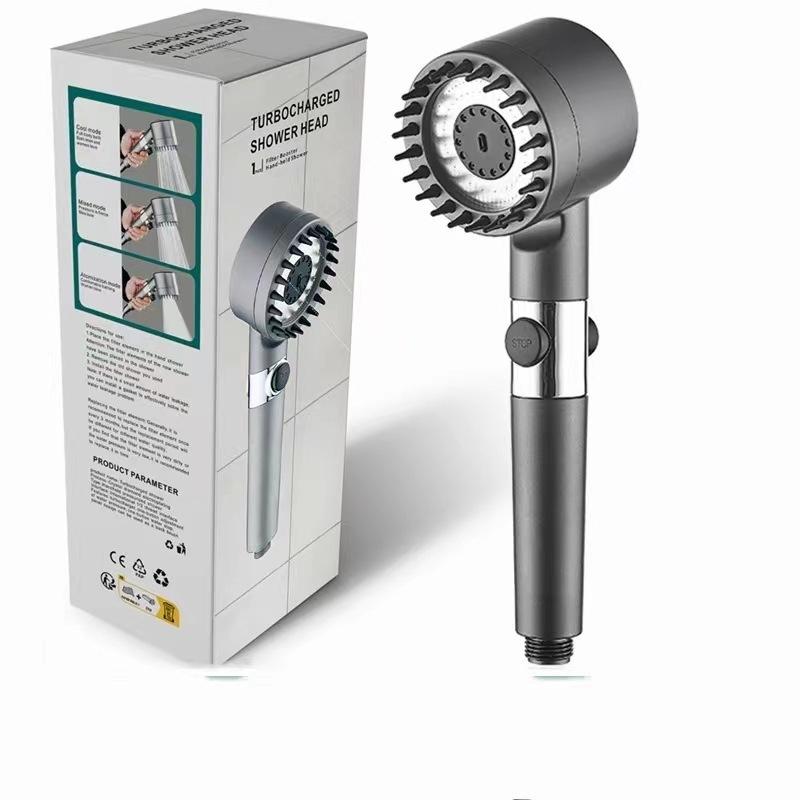 1-Piece Gray Pressure-Boosting Showerhead for Home Bathroom Water Heater, Super Powerful Pressurized Showerhead with Filtration, Essential Showerhead