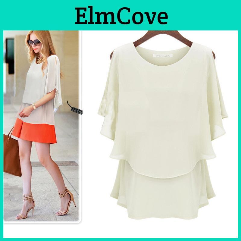 New Arrival Latest Women Chiffon Summer Plus Size Lotus Sleeve Double Shirt Sundress Elegant Casual Wear