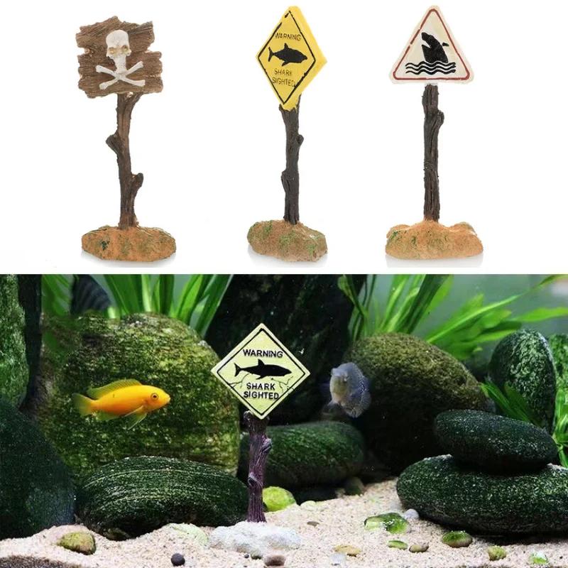 Harz Aquarium Dekoration Ornamente Künstliches Hai Warnschild Landschaftszubehör für Aquarium Hintergrund