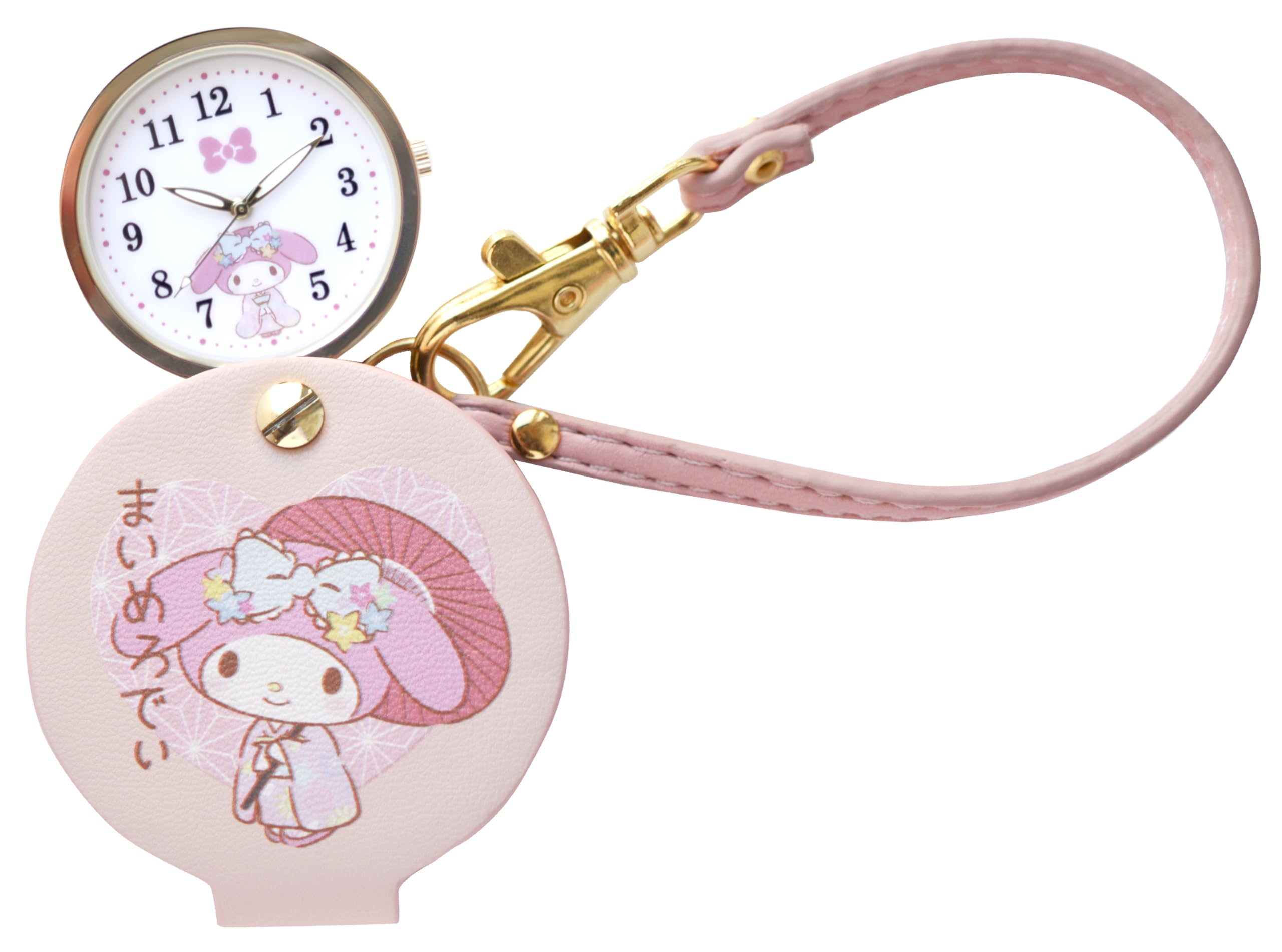 Fieldwork Analog Pocket Watch for Sanrio Characters My Melody Keychain with Hang Watch Women, Hook, Gold/Pink, SNR007-2 розовый