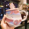 Keramiktasse mit Deckel und Löffel, Einhorn-Thema, 400ml