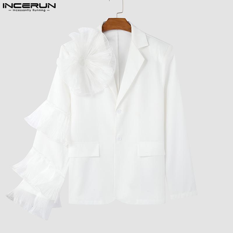 INCERUN Men Ruffled Net Patchwork Long Sleeve Blazer Casual Party Coats