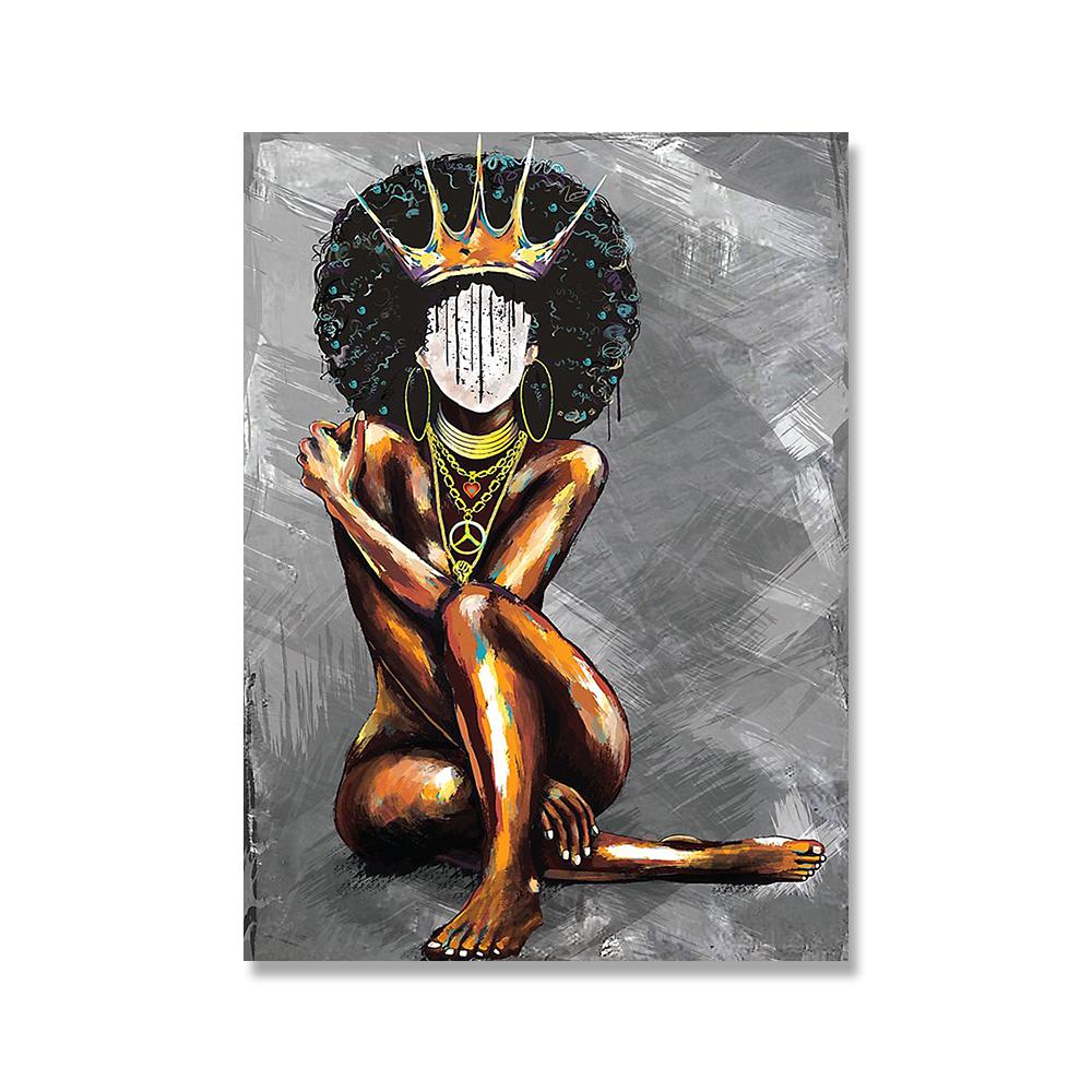 Africa Queen Schwarzes Mädchen Frau Nordische Poster Und Drucke Wandkunst Leinwandmalerei Druck Wandbilder Für Wohnzimmer Club Ohne Rahmen