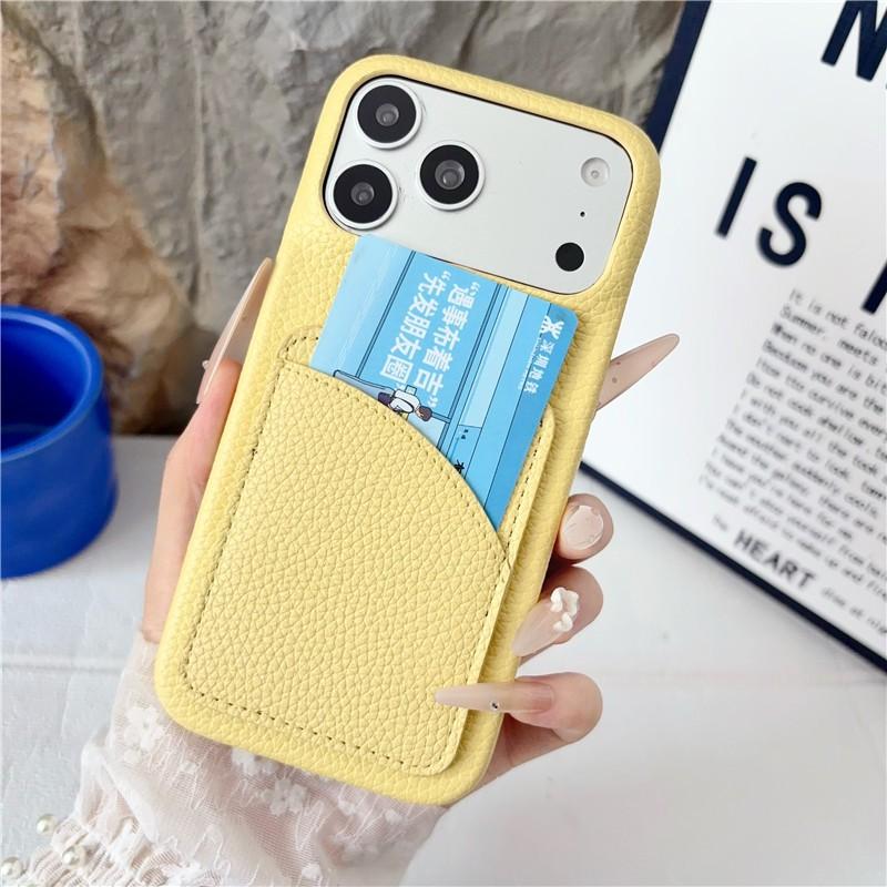 Solid Color Lychee Grain PU Leather Wallet Case For iPhone 12 13 14 15 16 17 Pro Max Luxury Card Slot Hard Protective Back Cover
