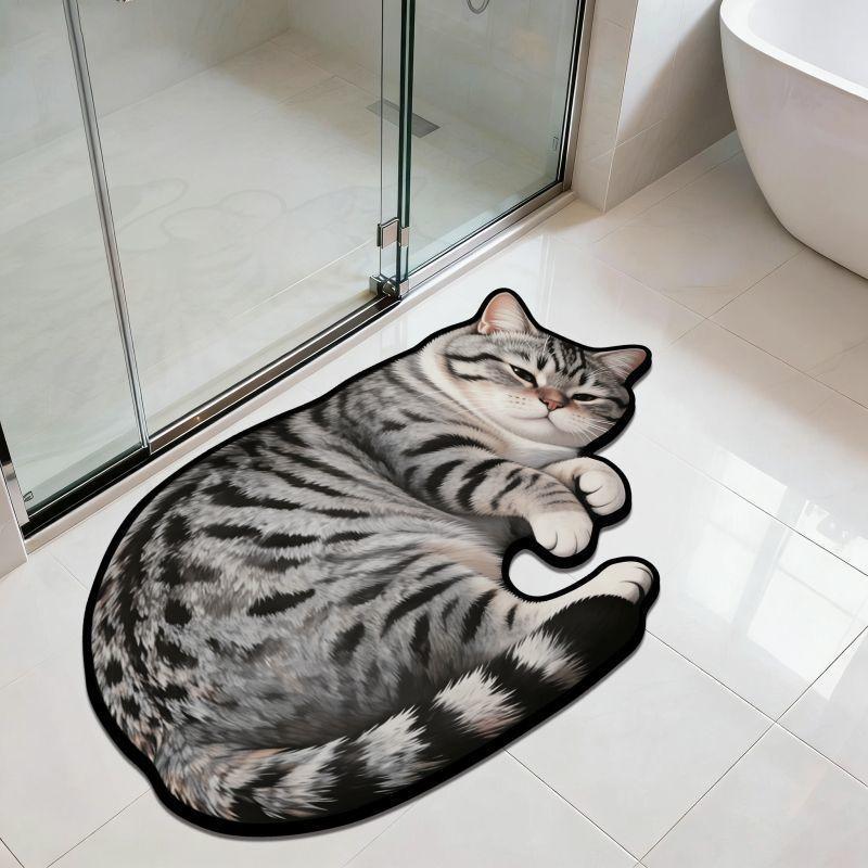 Tappetino da Bagno in Diatomea a Forma di Gatto Carino 3D Super Assorbente Antiscivolo Asciugatura Rapida Zerbino per Bagno per Amanti dei Gatti Decorazione per la Casa Regalo