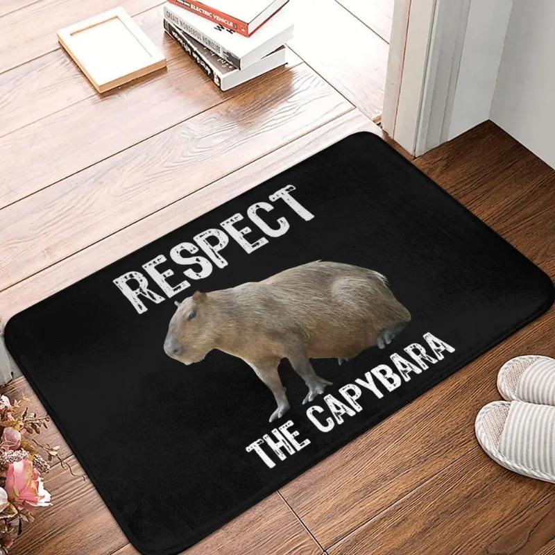 OK I Pull Up Capybara Door Mat Small Carpet Humorous Slogan and Realistic Animal Design Anti-slip Rug for Home Decor