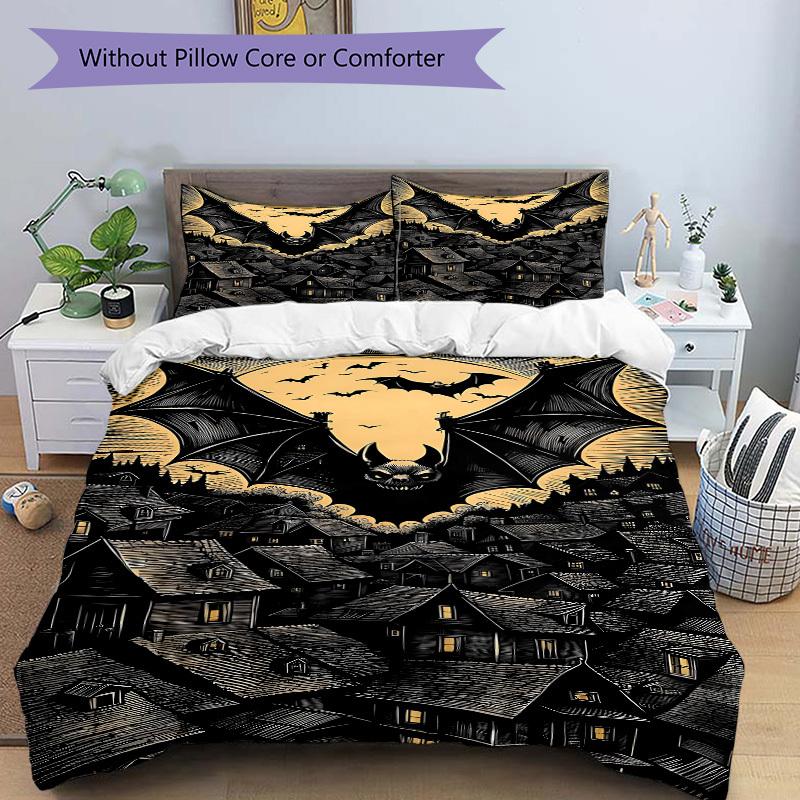 3pcs Bedding Set Halloween Bat Village Includes 1 Comforter + 2 Pillowcases, Without Pillow Inserts, Soft Comfortable, Lightweight Breathable083