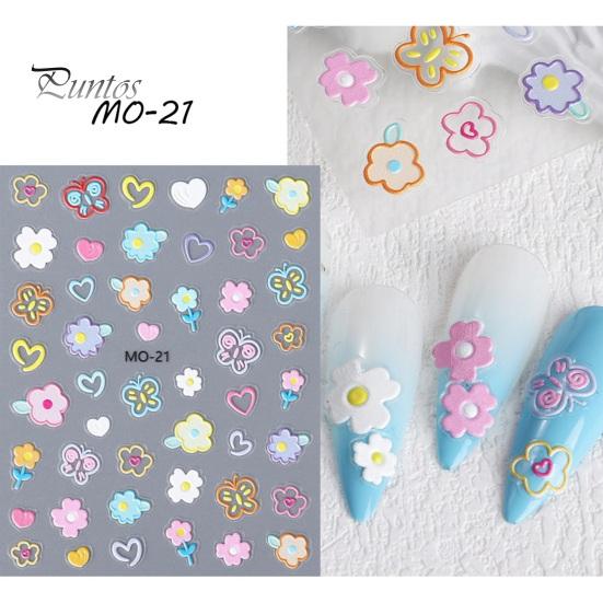 Nail Sticker 5D Graffiti Flowers Embossed Relief Design Thin Three-dimensional Transform Nails Art Decal