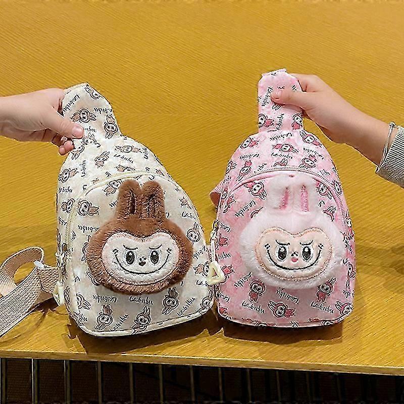 1Pcs Cartoon Labubu Plush Crossbody Chest Bag Cute Kawaii Children's Messenger Bags Outdoor Casual Satchels Portable Backpacks