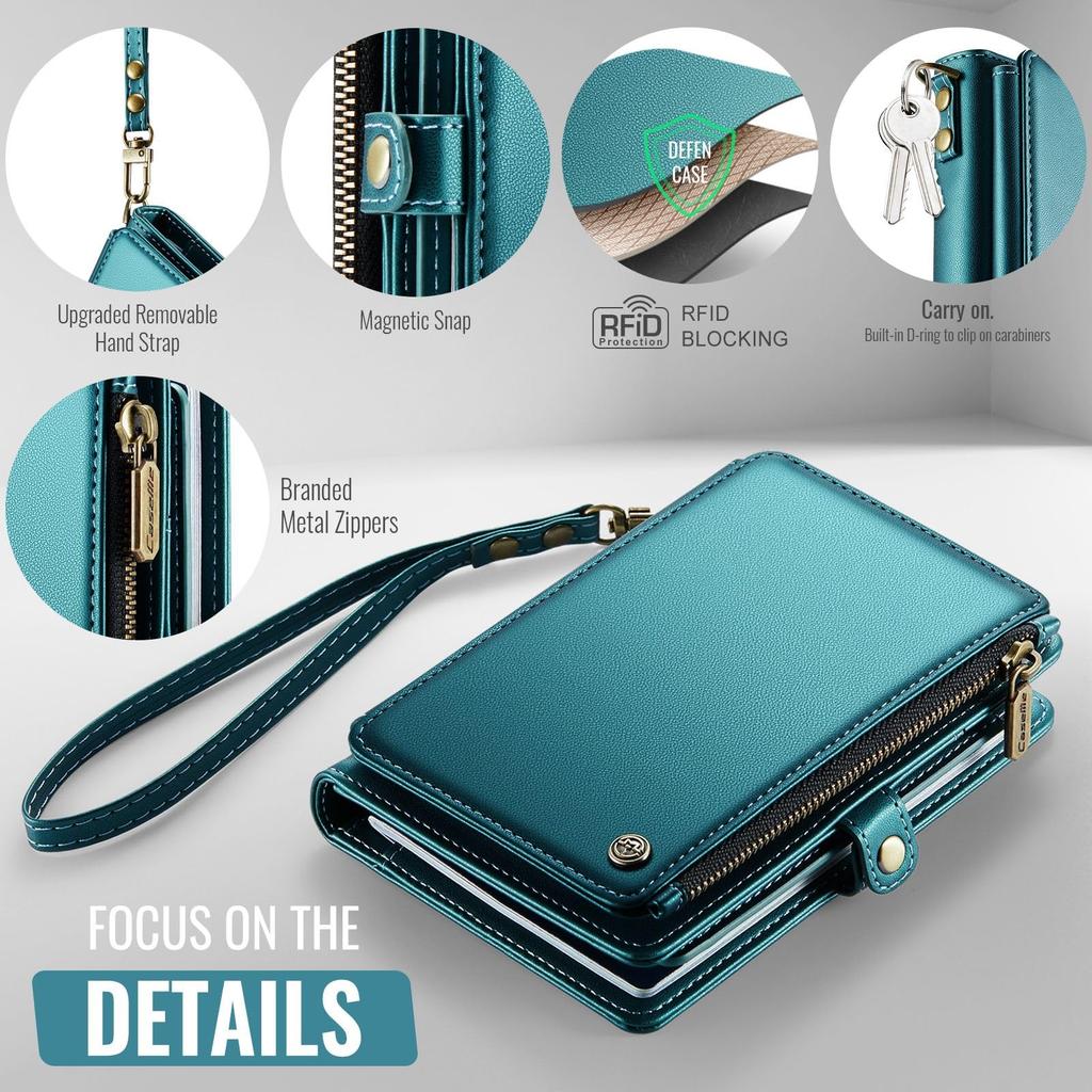 XIMAND Passport Holder Wallet Bag with 11 Card Slots and Passport Photo RFID Wristlet Travel Green Pocket, Pocket, Zippered, Blocking, Strap, Bag,