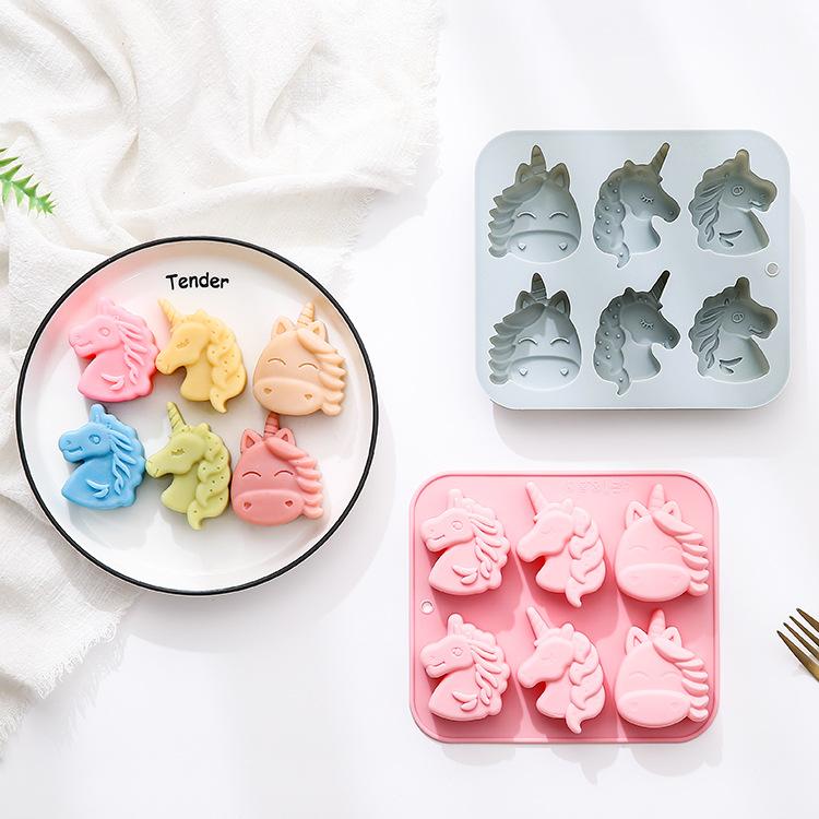 6 Cavity 3d Different Unicorn-shaped Silicone Mold Fondant Candy Chocolate Mould Handmade Soap Ice Cube Molds Cake Decoration