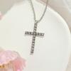 1 Pcs Cross Pendant Necklace With Rhinestone Antique Silver Party Decors Hip hop Gift Idea for Women, Girls, Valentine