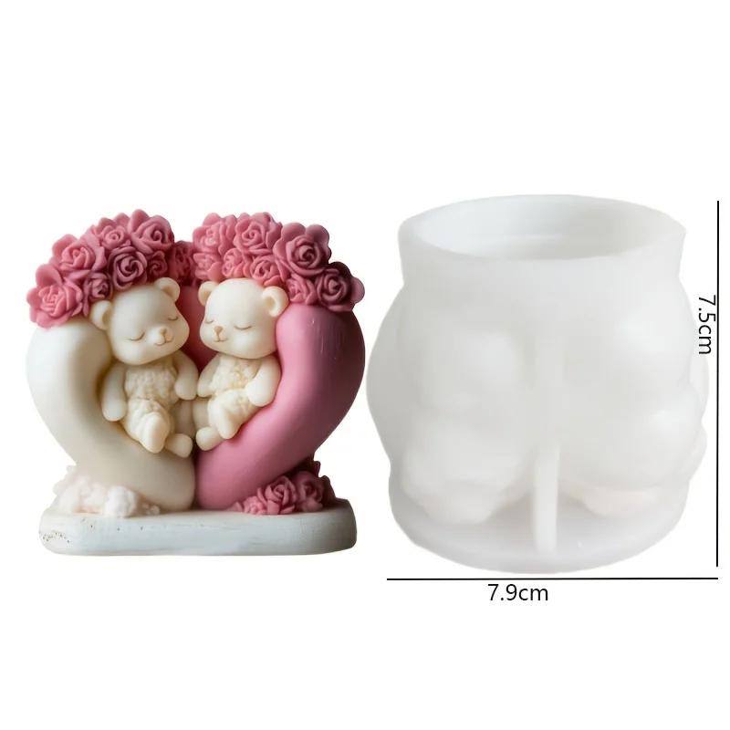 

Top Quality Love Bear Aromatherapy Candle Molds DIY Valentine s Day Love Rose Silicone Mould Gypsum Resin Pouring Tool for Gift