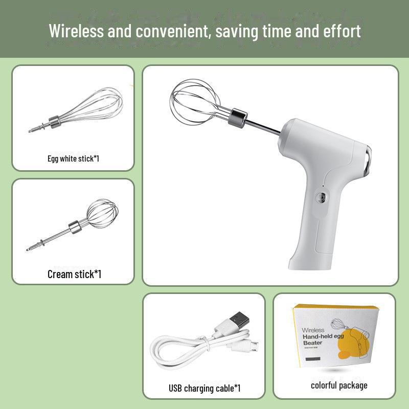 

Беспроводной электрический мини-венчик для взбивания яиц: Автоматический ручной взбиватель сливок и миксер для торта double head белый