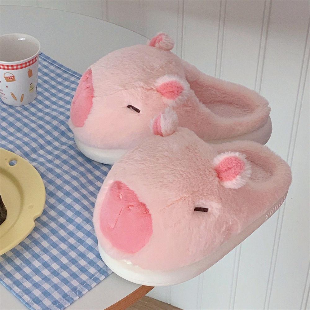 Women's Cute Cartoon Capybara Cotton Slippers - Warm Winter Plush Home Wear