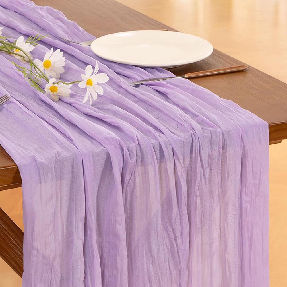 Lilac Purple Cheesecloth Table Runner Boho Rustic Gauze Lavender Table Runner Wedding Party Baby Shower Birthday Home Decoration