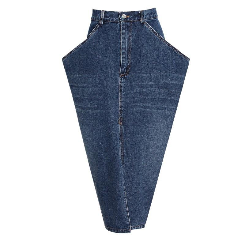 2025 Summer Street Style Denim Skirt: Women's Long Skirt with Unique Personality and Big Pocket Design