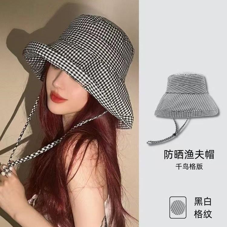 New plaid fisherman hat, summer sun hat for women, UV protection, sun protection hat, large brim beach sun hat
