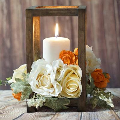 Wooden Frame Flower Holder Fake Silk Flower Votive Tealight Candle Stand Wedding