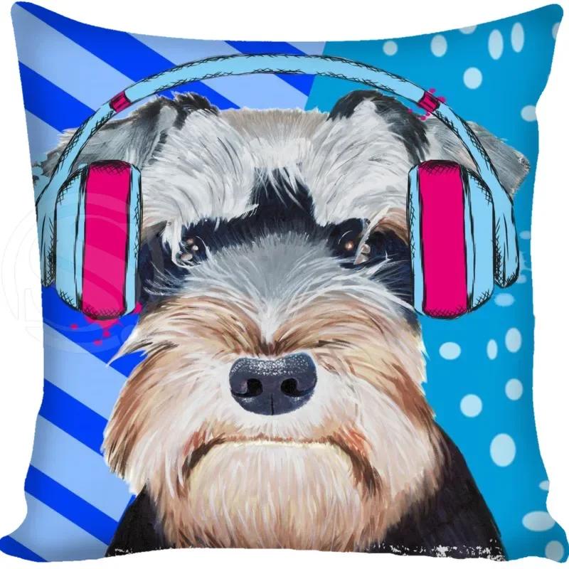 Cartoon Funny Dog Schnauzer Fashion Style Square Pillowcase Zipper