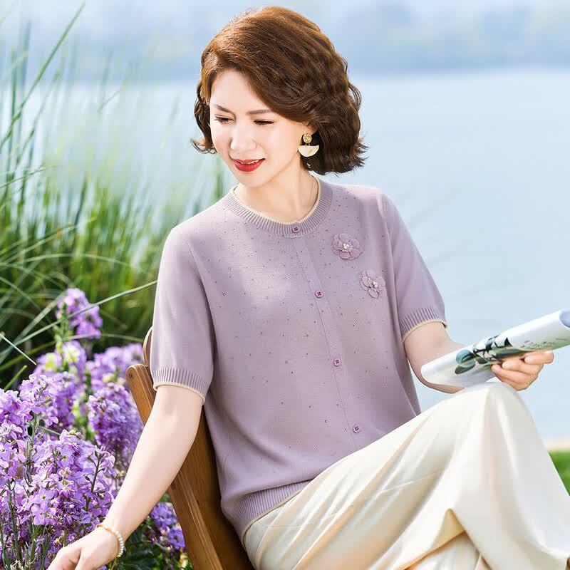 Pasite Women s Summer Short Sleeve Knit Top 2XL фиолетовый