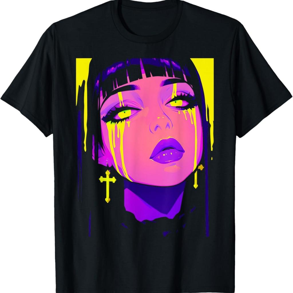 Cybergoth Cybercore Grunge Punk Goth Girl Alt Anime Manga T-Shirt(8)