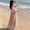 Design sense loose flower neck sleeveless dress fairy summer gentle wind French off-the-shoulder skirt long dress tide