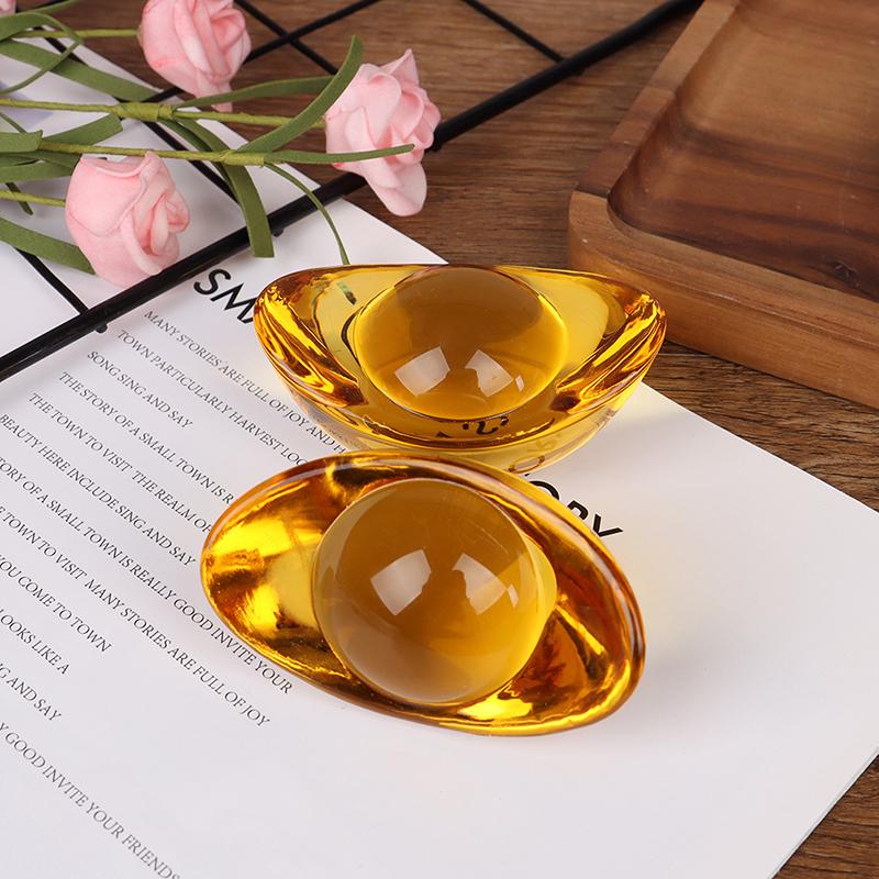 2Pcs Feng Shui Chinese Ancient Gold Ingot Mascot Citrine Ingot Money Wealth