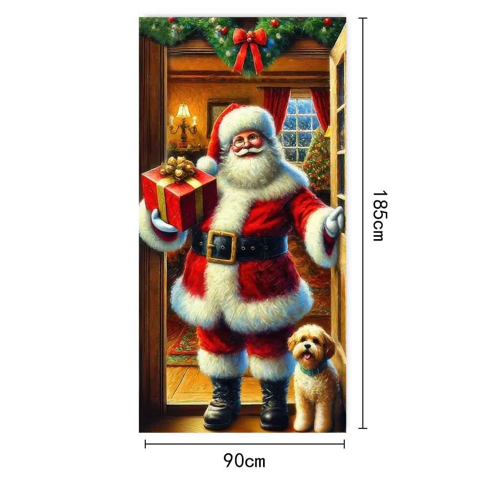 Large Santa Claus Christmas Door Cover 2025 Xmas Outdoor Decoration Funny Santa Hanging Backdrop for Home Porch Front Door