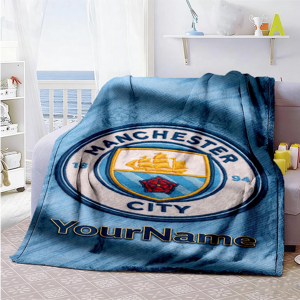 Manchester City Personalized Text Blanket Gift Personalized Blanket Soft & Cozy Great for Nap Bedding Office Bed Ideal for All Seasons