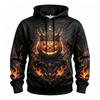 Women's Skeleton Raven Red Rose Pentagram Full Print Hoodie Halloween Gothic Long Sleeve Drawstring Sweatshirt For Streetwear