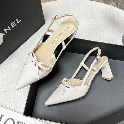 Popular Summer Pointed Head Thick Heel Foreign Style Women's Shoes French Temperament High Heel Fashion Single Shoes Workplace Versatile High Heels