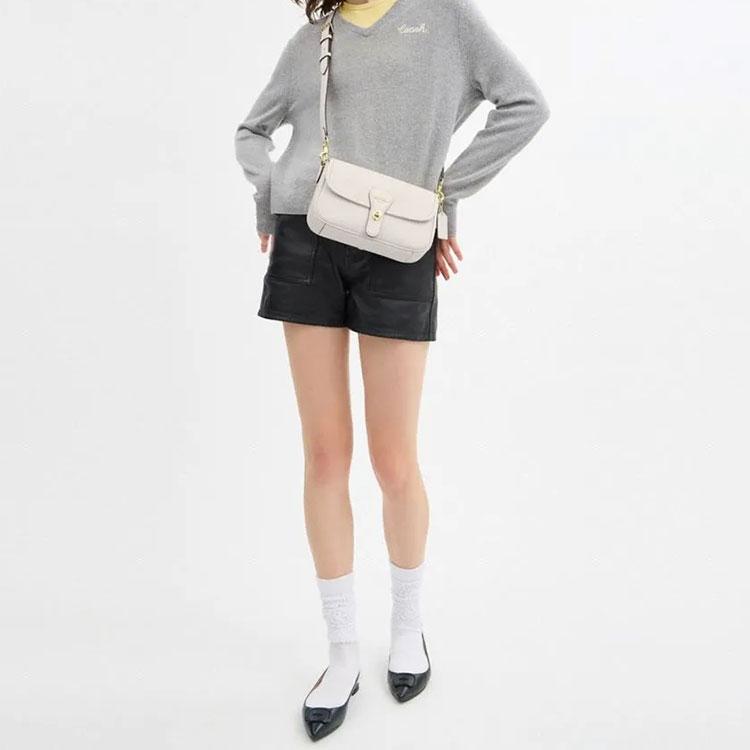 Coach Hadley 25 Metal Logo Turnlock Closure Leather Crossbody Shoulder Bag Medium Women Bags White CY683-IMCHK