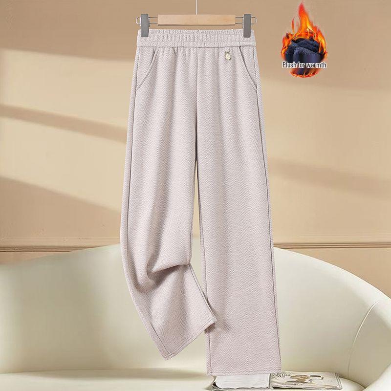 Mom's High-Waisted Drapey Wide-Leg Pants for Autumn/Winter - Plus Velvet for Middle-Aged and Elderly Women