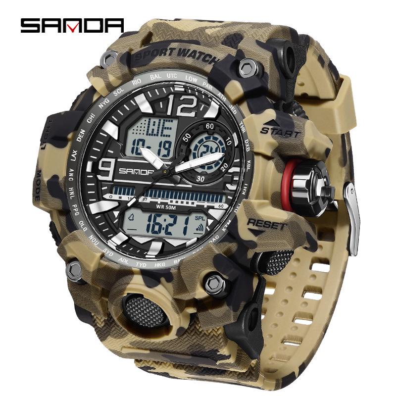 SANDA Women's Trendy LED Dual Display Waterproof Watch with Hourly Chime