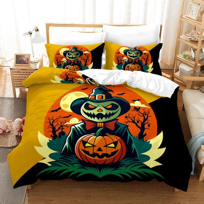 Halloween - Styl Cyfrowy Drukowany Zestaw Pościeli - Poliester - Dekoracja Sypialni - 1 Poszewka Na Łóżko + 2 Poszewki Na Poduszki (brak rdzenia poduszki)