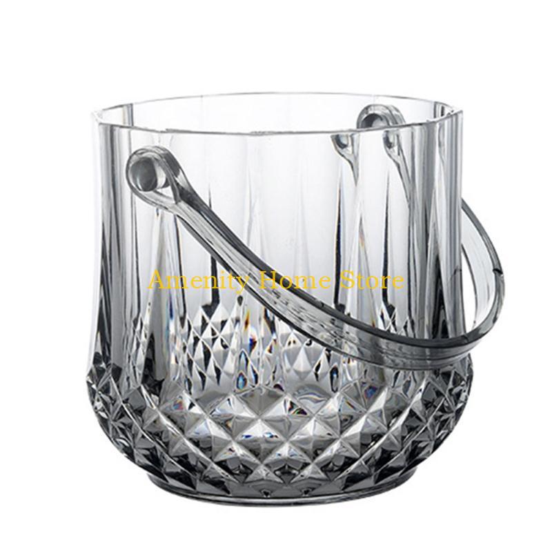 

F26C Ice Bucket Acrylic Clear Storage Tub Plastic Drink Buckets with Handle for Champagne Wine Beer Bottles Drinks Bar Party