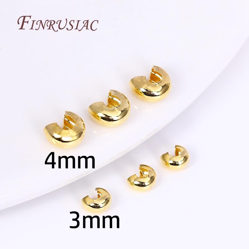 50Pcs/Lot 18K Gold Plated Open Crimp Beads,Round Covers Crimp End Beads,Stopper Beads For DIY Jewelry Making Accessories