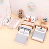 Dollhouse New Cream Style Double Bed Model Micro Scene Model Miniature Furniture Dolls Accessory Simulated Furniture Ornament