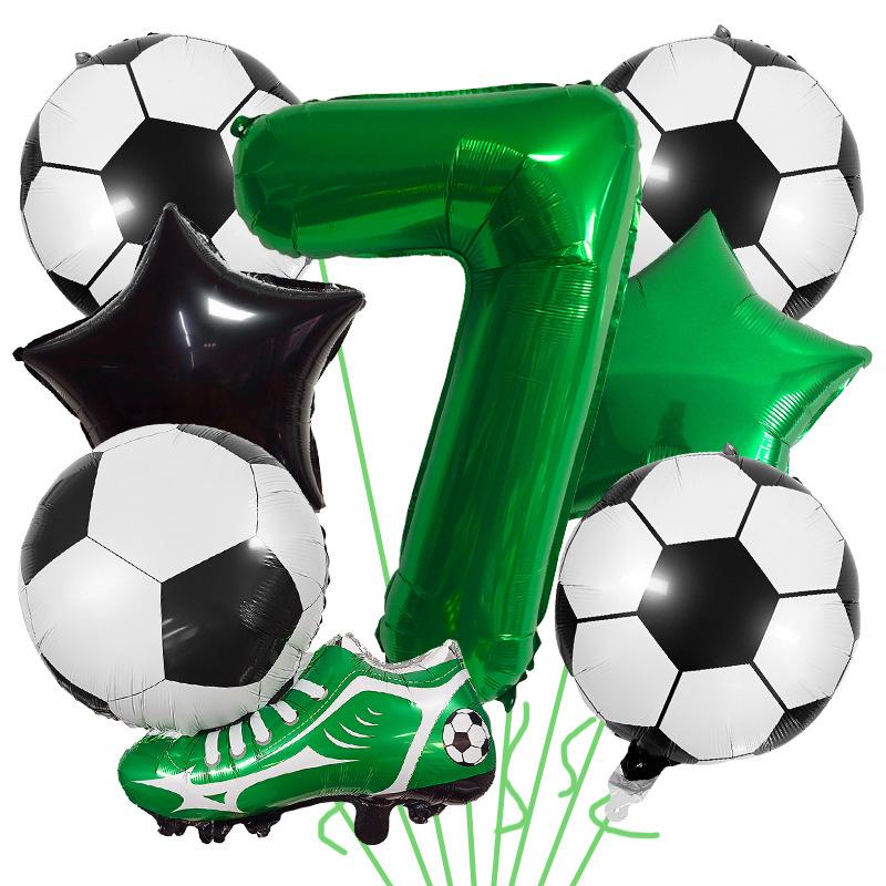 7pcs Football Shoes Pentagram Balloons 32 Inch Green Numbers 1-9 Balloon Set Birthday Party Decoration Soccer Photography Props