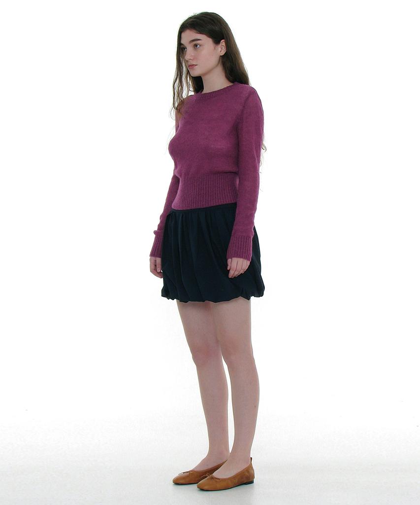 PARTIMENTO WOMEN Sheer Wide Rib Knit Crew Neck_Plum