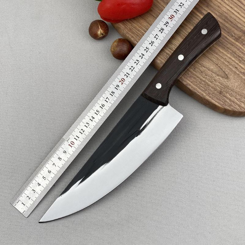 Cuțit de bucătar lucrat manual Satâr pentru carne Mâner din lemn din oțel inoxidabil Cuțite de tăiat chinezești