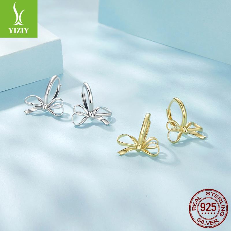 Simple Romantic Bow Plain Silver Ear Buckle, Sweet Girlish S925 Sterling Silver Earrings Earrings