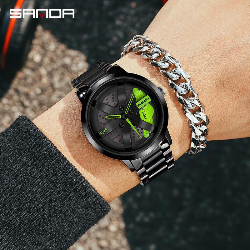 Sanda TEMU Men's Waterproof Quartz Watch with Hollow Dial and Steel Band