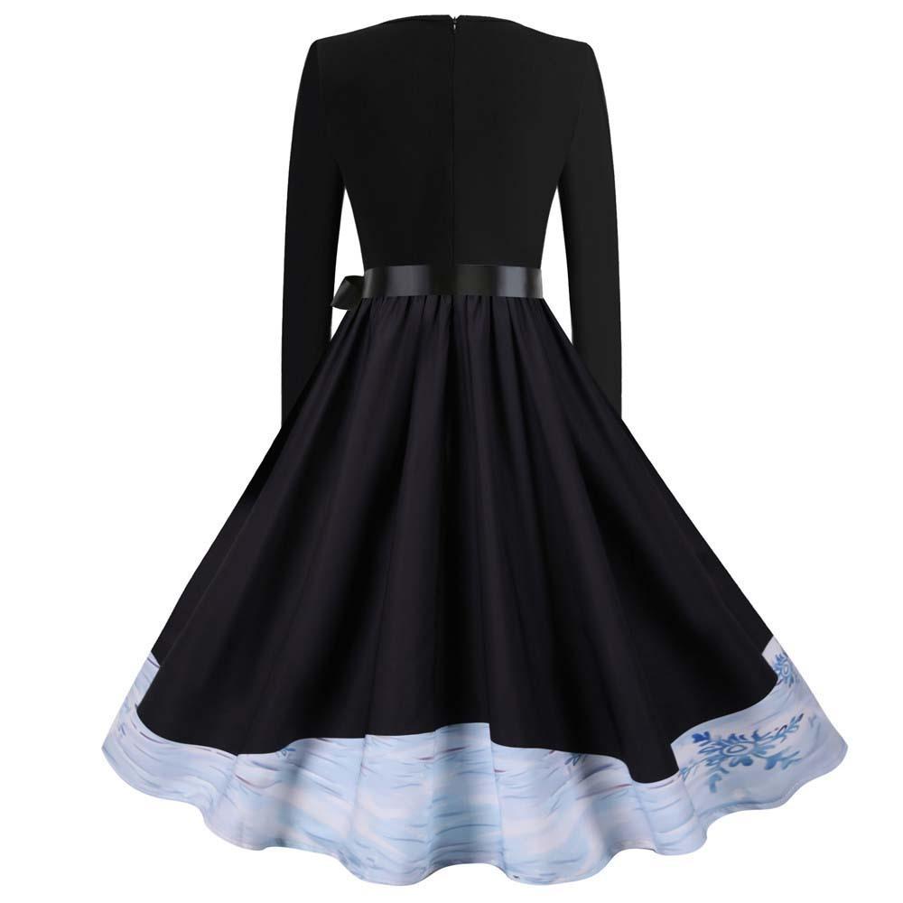 Damen Weihnachtskleid Santa's Print Langarm V-Ausschnitt Vintage Elegante Kleider Hepburn Cocktailkleid A-Linie Swing Abendkleid Damen Weihnachtskleid Santa's Print Langarm V-Ausschnitt Vintage Elegante Kleider Hepburn Cocktailkleid A-Linie Swing Abendkleid