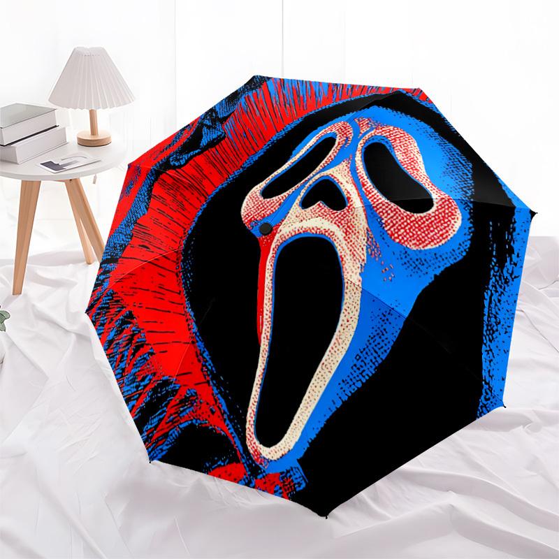 1pc Scream Mask Automatic Open/Close Umbrella Folding Umbrella, Portable Compact Travel Umbrella, Gift for Men & Women Y02