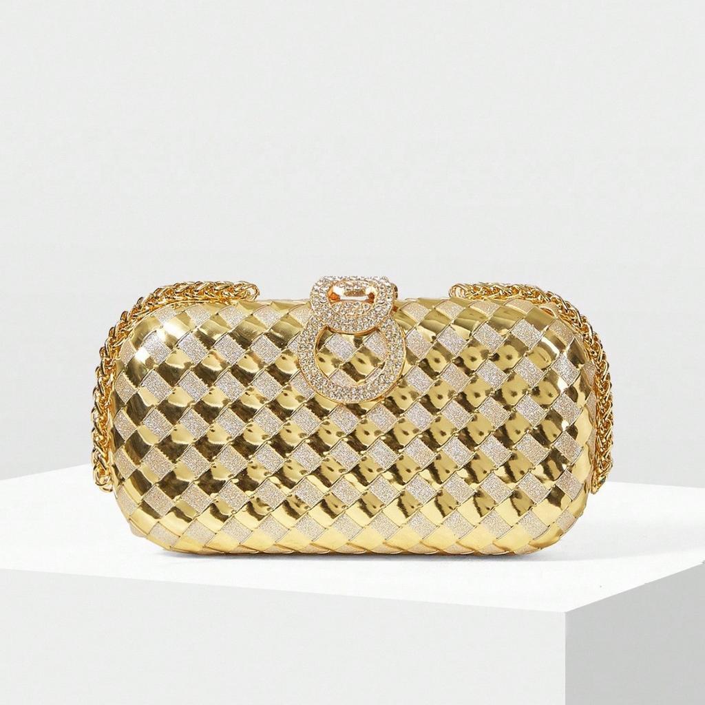 Clutch Lid, Rhinestone Full Diamond , Pu Braided Diamond-encrusted Banquet Party Bag