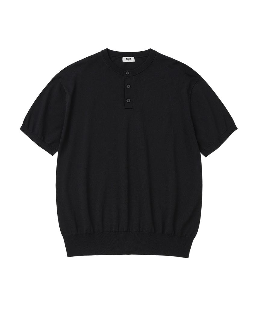 XOX Basic Cool Henley Neck Crop Short Sleeve Knit [Black]